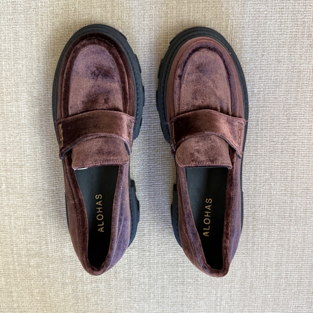 Alohas Velvet Platform Lug Sole Loafers Womens Size 8 Preppy Goth - Picture 4 of 11
